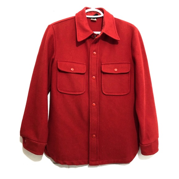 Vintage Jackets & Blazers - Vtg 90s Heavy Wool Lumberjacket Shirt Red Snaps S
